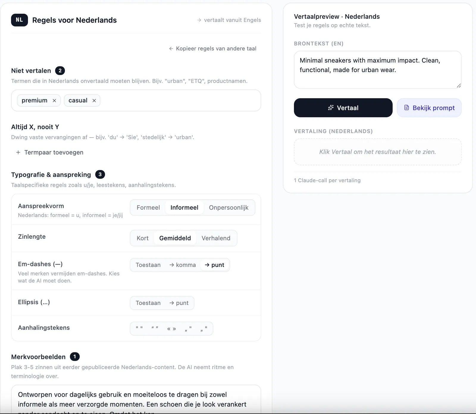 Tone-of-voice configuratie